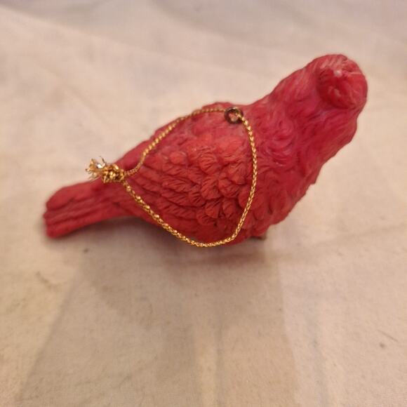 Red Cardinal Bird Hanging Christmas Ornament Carved Resin 4 X 2.5 In. - Picture 3 of 5